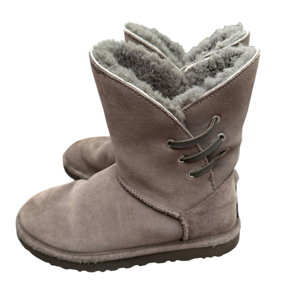 UGG Side Lace Sheepskin Boots Gray Suede Size 8 - Picture 2 of 8